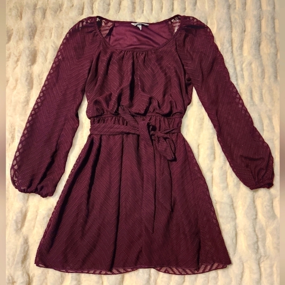 Speechless Maroon Long Sleeve Juniors Dress, Size X-small
